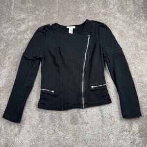 Y2K Black Moto Biker Jacket Asymmetrical Zipper Quilted Detail Size M Sweatshirt